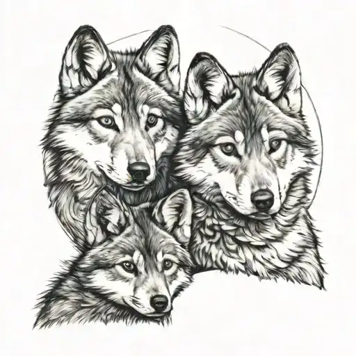 two wolf cubs and moon tattoo design idea