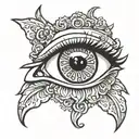 logo of corridos lying in the pupil of a woman's eye tattoo design idea
