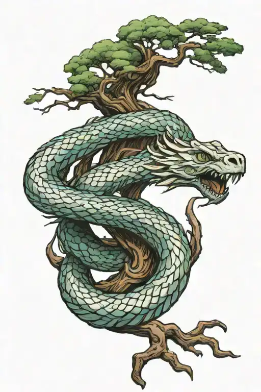 Yggdrasil jormungandr wrapping tattoo design idea