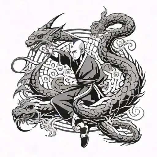 avatar legend of aang training with the dragons tattoo design idea