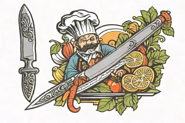 chef's knife and vegetables tattoo design idea