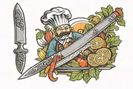 chef's knife and vegetables tattoo design idea