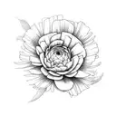 ranunculus, snapdragon, eucalyptus, blue thistle, Italian ruscus, chamomile, wax flowers tattoo design idea