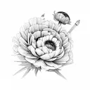 ranunculus, snapdragon, eucalyptus, blue thistle, Italian ruscus, chamomile, wax flowers tattoo design idea