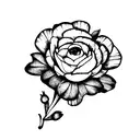 ranunculus, snapdragon, eucalyptus, blue thistle, Italian ruscus, chamomile, wax flowers tattoo design idea