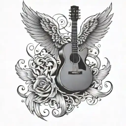 guitar with wings spread tattoo design idea