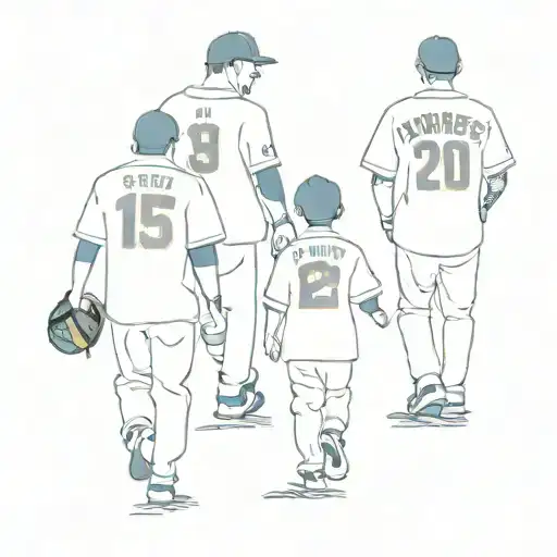 dad and 2 sons Mets jerseys walking tattoo design idea