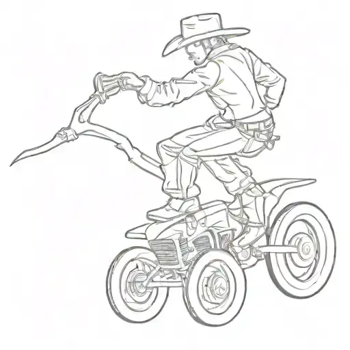 Combine a wheelie stunt with a silhouette of a cowboy hat and boots tattoo design idea