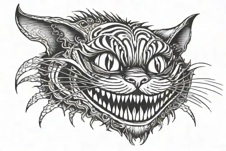 cheshire cat smile wide composition tattoo design idea