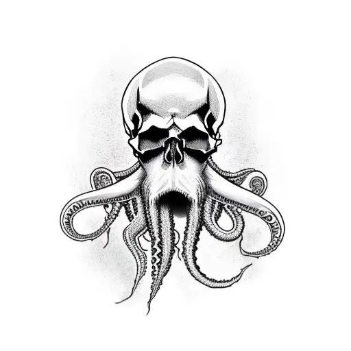 The skull of a pirate with a beard but the beard is tentacles instead of hair. tattoo design idea