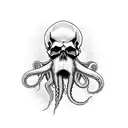 The skull of a pirate with a beard but the beard is tentacles instead of hair. tattoo design idea