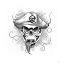The skull of a pirate with a beard but the beard is tentacles instead of hair. tattoo design idea