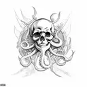 The skull of a pirate with a beard but the beard is tentacles instead of hair. tattoo design idea