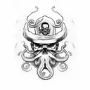 The skull of a pirate with a beard but the beard is tentacles instead of hair. tattoo design idea