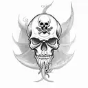 The skull of a pirate with a beard but the beard is tentacles instead of hair. tattoo design idea
