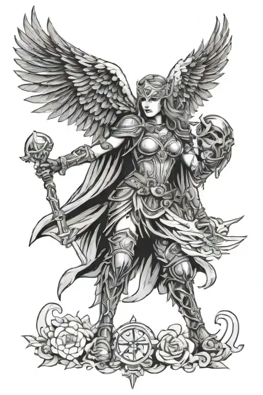Valkyrie with Odin's ravens tattoo design idea