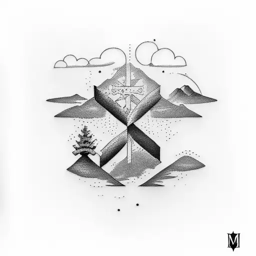 words Mathesius and Land making a cross tattoo design idea