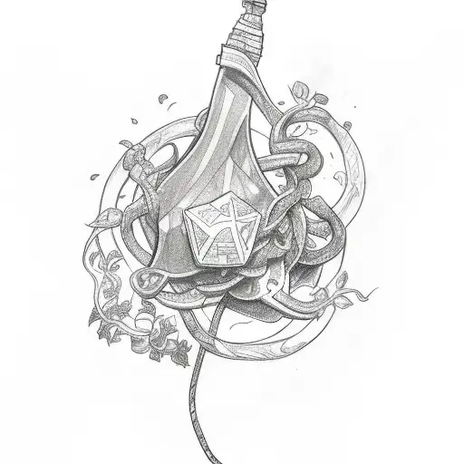A sketch-style tattoo of a gaming controller entwined with a vine of colorful aquarium plants tattoo design idea