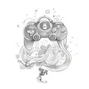 A sketch-style tattoo of a gaming controller entwined with a vine of colorful aquarium plants tattoo design idea