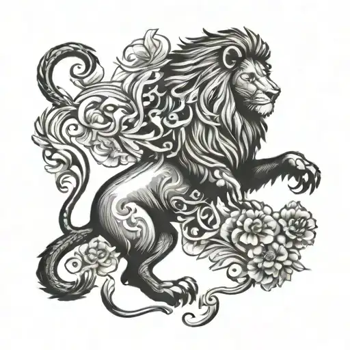 bird transitioning into a lion standing proudly atop tattoo design idea