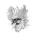 /imagine prompt:Chicken head facing forward, vector logo style, line art, flat design, high contrast, black and white—no tattoo design idea