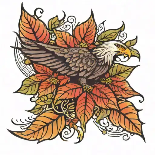 poinsettia with eagle flying tattoo design idea