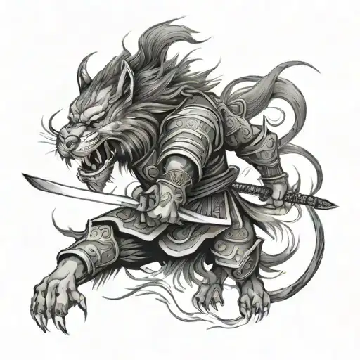 samurai lion lightning tattoo design idea