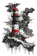 a lighthouse standing tall against crashing waves tattoo design idea