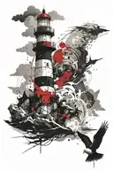 a lighthouse standing tall against crashing waves tattoo design idea