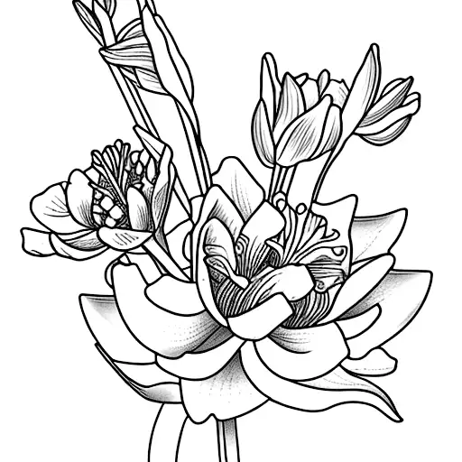 Minimalist "A Gladiolus And Water Lily Intertwined..." Tattoo Idea