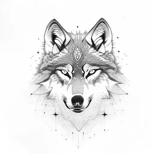 A majestic wolf surrounded by a dense forest tattoo design idea