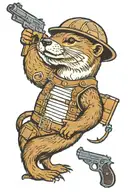 otter wearing body armor and a helmet holding a gun tattoo design idea