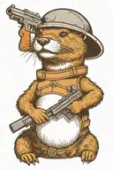 otter wearing body armor and a helmet holding a gun tattoo design idea