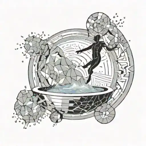 A stickman figure, who is jumping into a round swimmingpool with crushed ice tattoo design idea