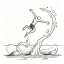 Stickman who is jumping into water with Icecubes tattoo design idea