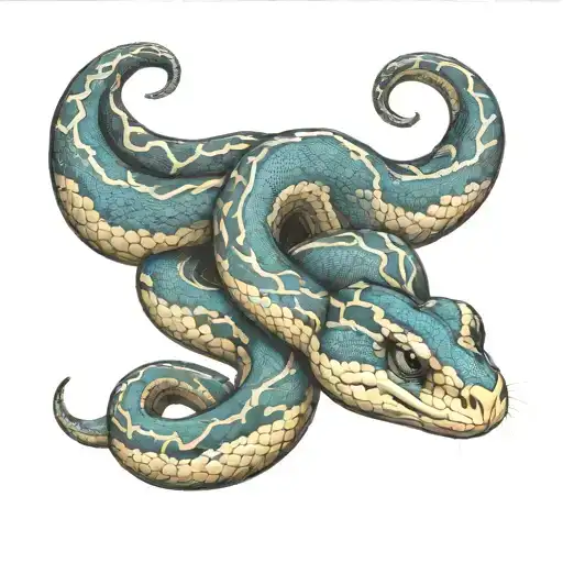 Ball python with black and lighter brown pattern and no eye stripes  tattoo design idea