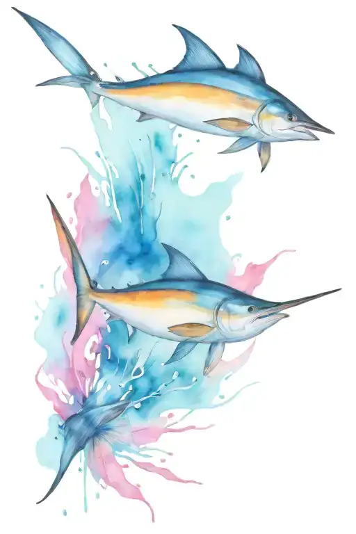 blue marlin jumping tattoo design idea
