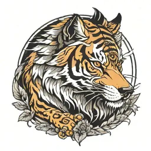 a wolf guarding a tiger tattoo design idea