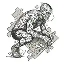 a person breaking like a puzzle from thinking so much tattoo design idea