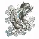 a person breaking like a puzzle from thinking so much tattoo design idea