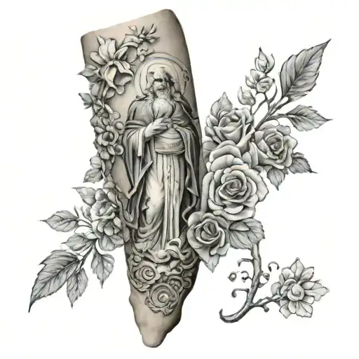 Leg sleeve tattoo, Catholic  tattoo design idea