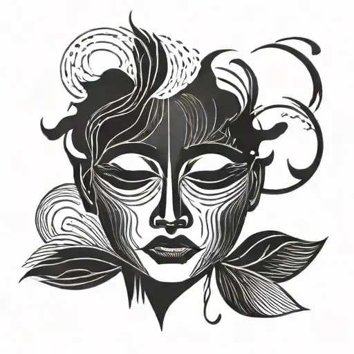 a minimalist abstract contented face with eyes closed tattoo design idea