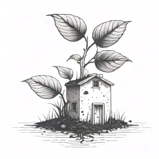 a seed growing out of the ground into a plant. but the plant is slowly becoming a house tattoo design idea