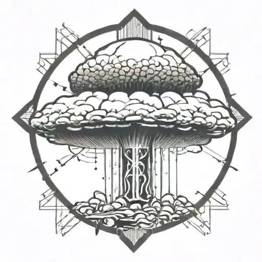mushroom cloud from a nuclear explosion within an abstract frame but the explosion is slightly breaking out of the frame tattoo design idea
