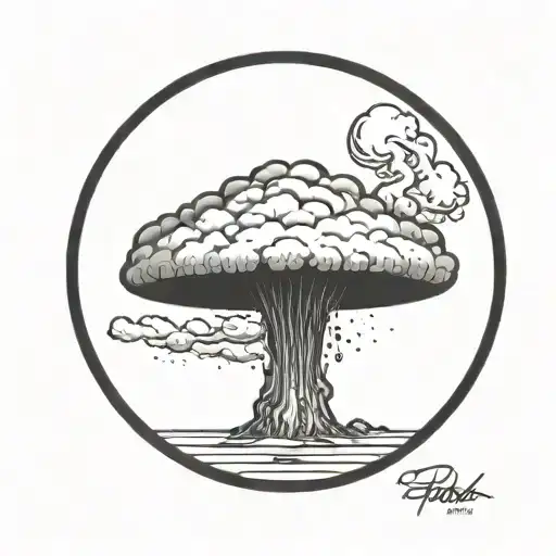a nuclear explosion mushroom cloud within a perfect black circle tattoo design idea