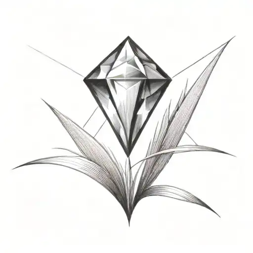 a diamond balancing on top of a single blade of grass tattoo design idea