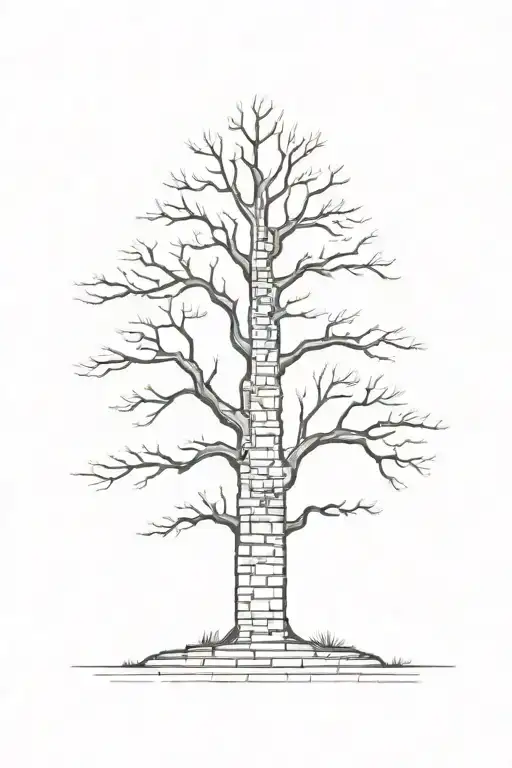 a tall tree made out of bricks tattoo design idea