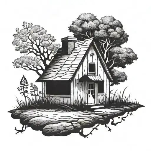 a seed growing out of the ground, starting to become a house tattoo design idea