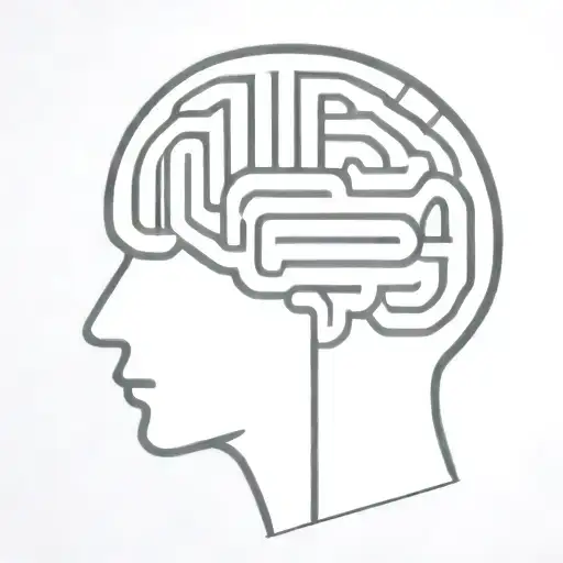 a simple minimalist line drawing of a brain as an elaborate maze tattoo design idea