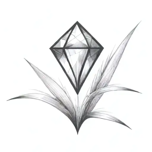 a diamond balancing on top of a single blade of grass tattoo design idea
